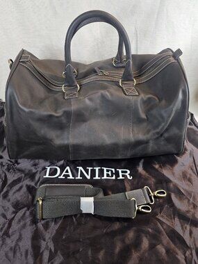 Danier Unisex Large Genuine Leather Duffle Travel Bag with Adjustable Strap